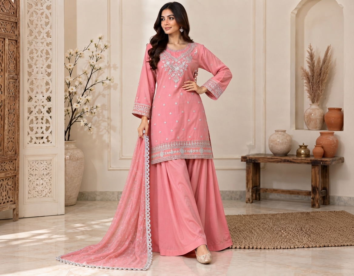 Pink Pakistani Chiffon Suit