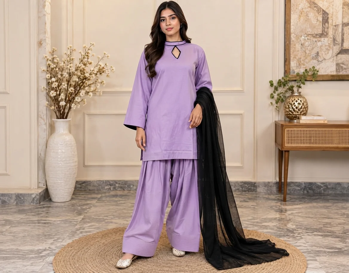 Purple Pakistani Dhanak Suit