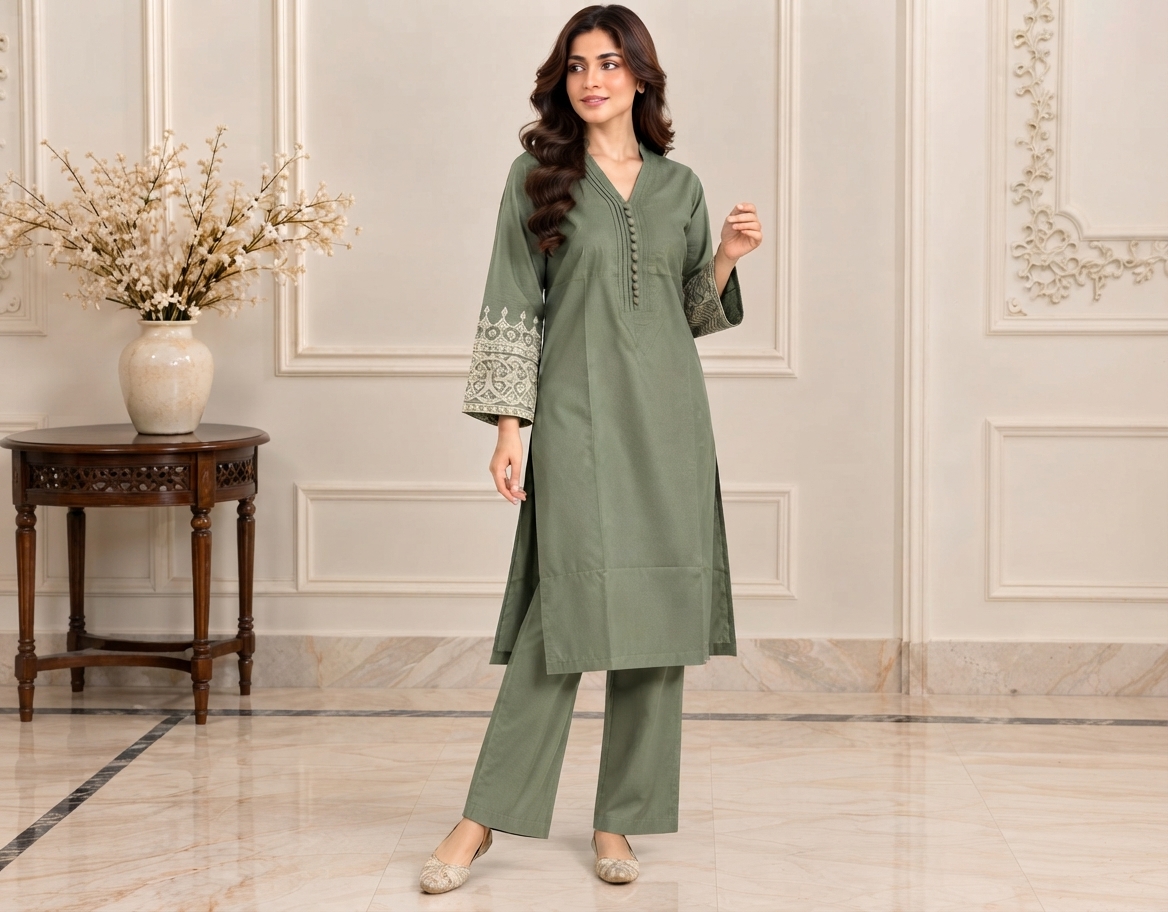 Saga Green Dhanak Pakistani Suit Canada