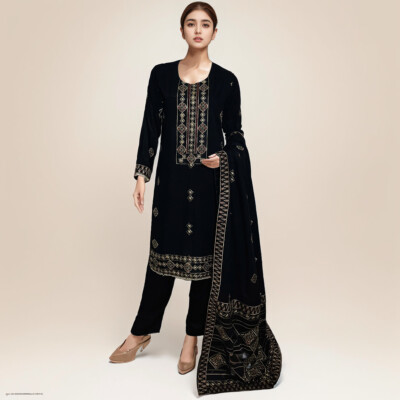 Black 3pc women pakistani clothing chicago