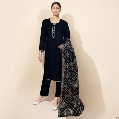 Black embroidered 3pc pakistani clothes dallas tx