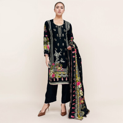 Black linen 3 piece new york pakistani clothes