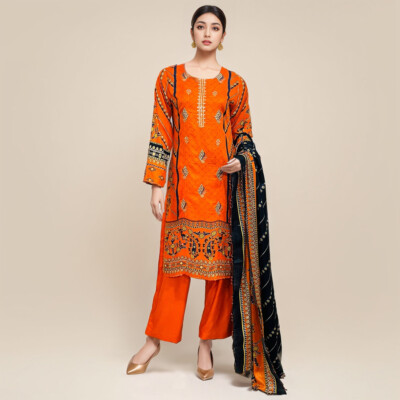 Bright Orange 3pc women pakistani clothes in new york