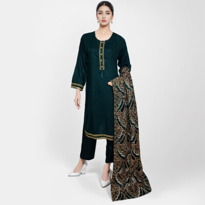 Dark green 3pc ladies pakistani clothing chicago