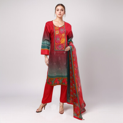 Persian red 3pc ladies Pakistani suits wholesalers in pakistan