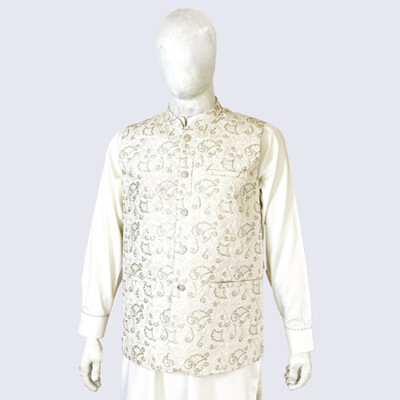 Embroidered Floral White Formal men’s waistcoat canada