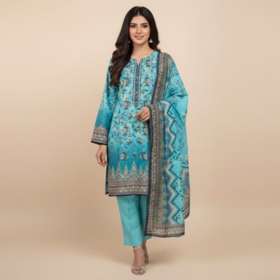 Cyan 3pc Dhanak Wholesale Pakistani Suits usa