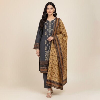 Dark grey Dhanak Wholesale Pakistani Suits usa