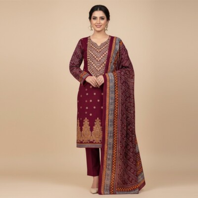 Maroon Dhanak Dhanak Wholesale Pakistani Suits usa
