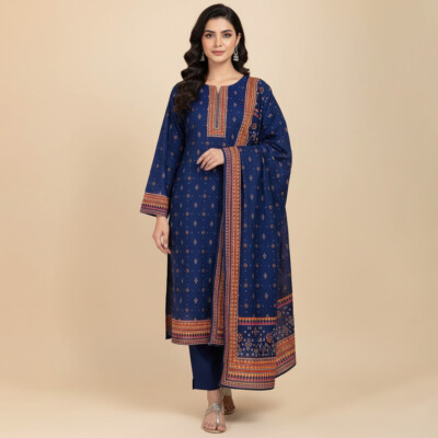 Navy Blue Wholesale Pakistani Lawn Salwar Kameez Canada
