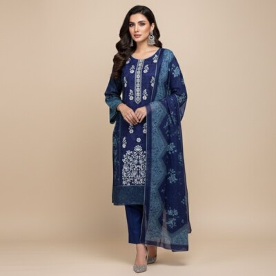 Navy blue dhanak Dhanak Wholesale Pakistani Suits usa (2)