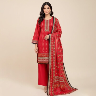 Printed Red Wholesale Pakistani Lawn Salwar Kameez Canada