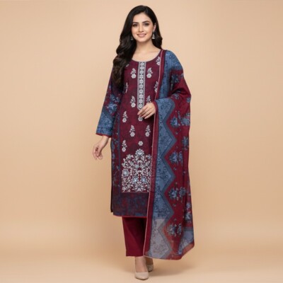 Wine Red Dhanak Wholesale Pakistani Suits usa