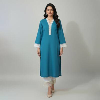 Deep Aqua wholesale lawn embroidered suit usa canada