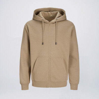 Coriander Beige cotton zip hoodie wholesale