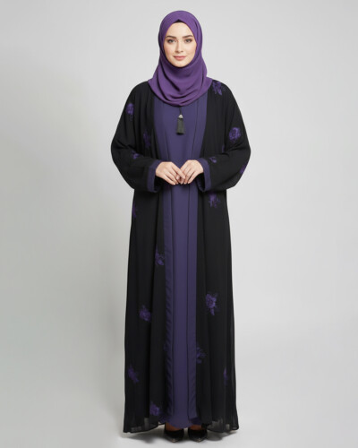 Black - Purple Embroidered wholesale abya