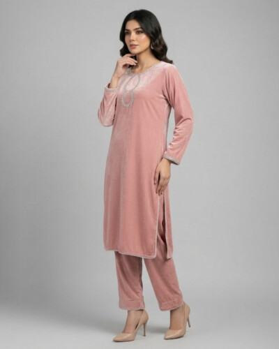 Blush pink wholesale velvet suit
