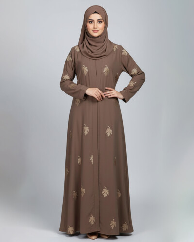 Greyish Brown Embroidered wholesale abya