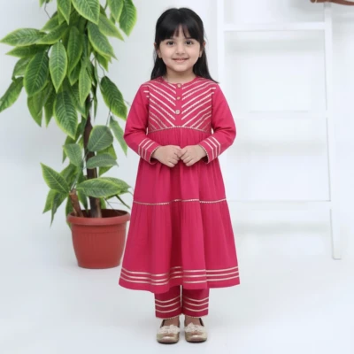 Kids girls Hot Pink Pakistani Suits