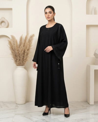 Luxury Jet Black Beaded Detailed Wholesale Abaya canada