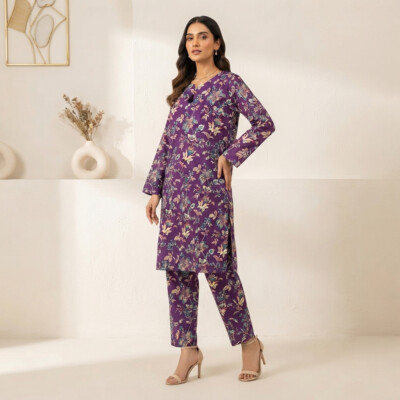 Purple Floral Printed Pakistani Clothes Calgary