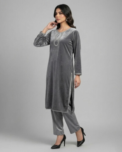 Silver grey wholesale velvet suit