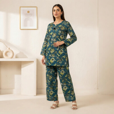 Teal Floral Printed Pakistani Clothes Toronto