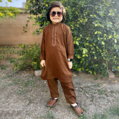 brown kids Pakistani Suits