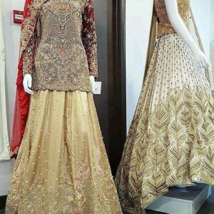 Golden & red Custom Pakistani Bridal Dresses