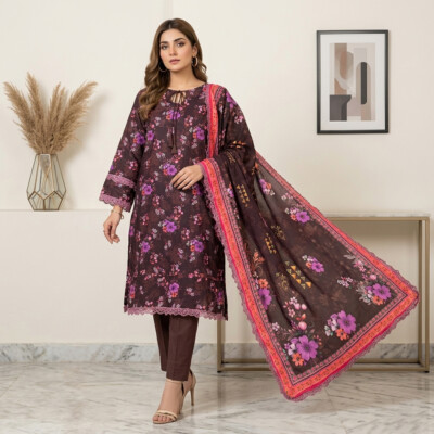 Chocolate Printed Lawn fully stitched salwar suits wholesale