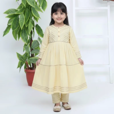 Light Yellow Girls fully stitched salwar suits wholesale