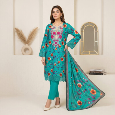 Teal Printed Lawn fully stitched salwar suits wholesale