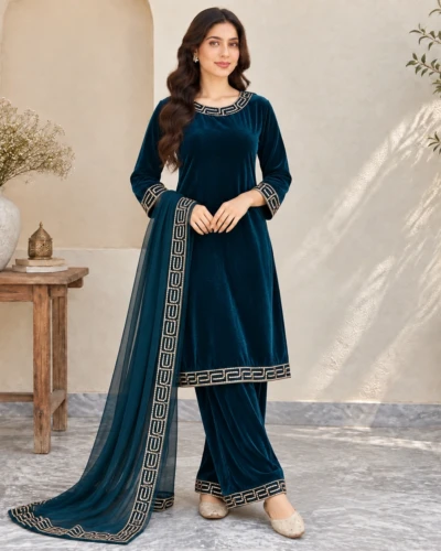 Dark teal Pakistani velvet suits canada