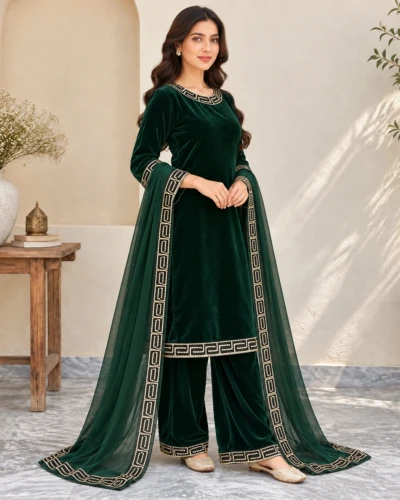 dark green embroidered velvet suit